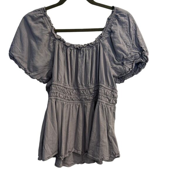 Torrid Size 1 1X Lavender Puff Sleeved Ruffle Neck Top STRETCHY - Picture 1 of 4